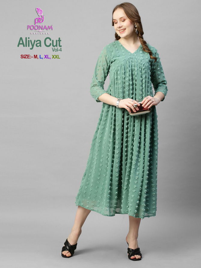 Aliya Cut Vol 4 By Poonam Georgette Party Wear Kurtis
